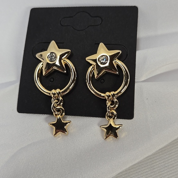 Vintage Jewelry - Gold Star Dangle Earrings